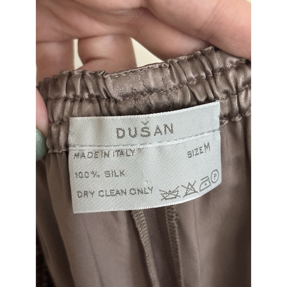Dusan Italy Silk Wide Leg Pants Neutral Chic Minimalist Medium Quiet Luxury - Picture 2 of 6